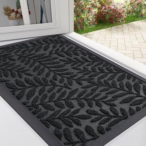 OLANLY Door Mat Indoor Outdoor Entrance, 29.5x17, Waterproof All-Weather All-Season Doormat, Sturdy Natural Rubber, Stain and Fade Resistant, Low Profile, Easy Clean Patio Entryway Mat, Black Cover