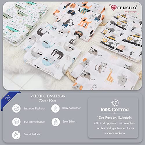 FENSILO Muslin Cloths, Muslin Nappies, Pack of 10, 70 x 80 cm, Fabric Nappies, Made in the EU - Image 4
