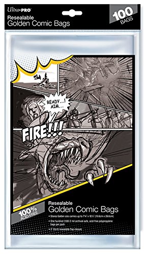 Ultra Pro Bolsas de cómic resellables, tamaño Dorado, 19,5 x 26,6 cm (100 Unidades), Color Crema (E-82228)