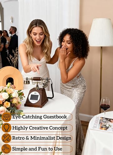 Image of RetroVox Video & Audio Guest Book Wedding Phone Guestbook Creative Easy to Use & Fun Engagements Anniversaries Baby Showers Graduation (A Black)