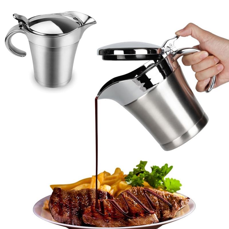 La Mejor Recopilación de Salsera los mejores 10. 45 Barco de Salsa de Acero Inoxidable, 750ml Jarra de Olla de Salsa Térmica de Acero Inoxidable 304, Recipiente de Salsa de Doble Capa con Tapa y Boquilla para Labios Sin Goteo, para...