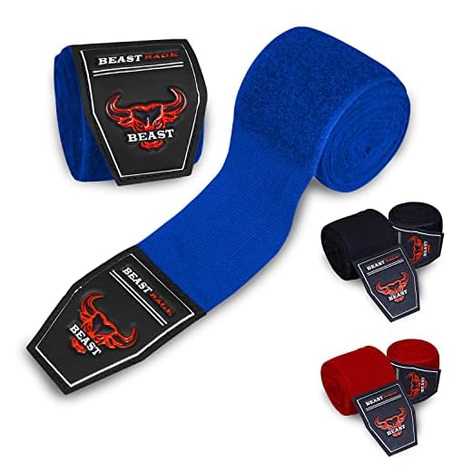 BEAST RAGE Vendas de Boxeo Vendas elástica para MMA Vendajes DE Mano Boxeo ELÁSTICAS Kick Boxing Muay Thai 2,5M 4,5m (Azul, 4.5 M)
