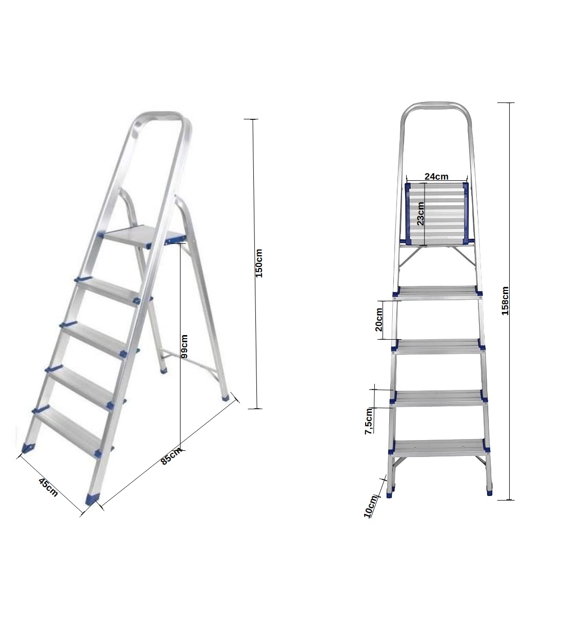 TREPPE Escalera Aluminio Plegable Tijera Ligera 5 Peldaños