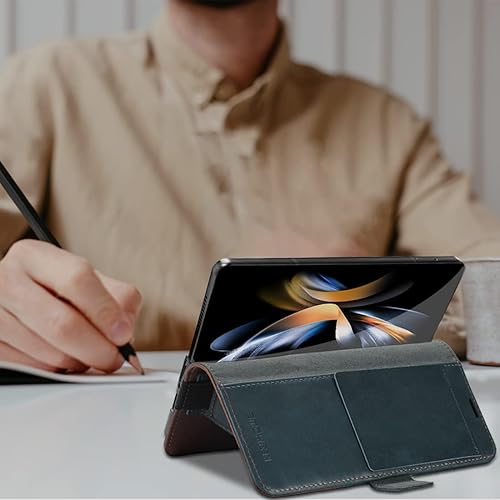 Miniatura 6 de KEZiHOME Funda para Samsung Galaxy Z Fold 4, Funda de Cartera de Cuero Genuino Bloqueo RFID con Portador de Tarjetas Flip Soporte Magnético Cubierta