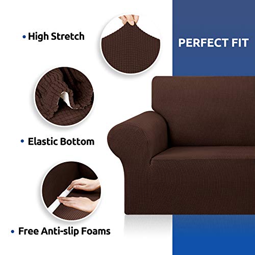 KEKUOU Stretch Oversized Sofa Slipcover 1 Piece Couch Sofa Cover (94"-110") Furniture Protector 4 Seater Sofa with Elastic Bottom for Kids,Pet.Jacquard Checked Pattern Fabric(X Large,Chocolate)