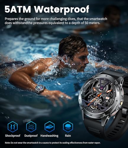 Image of LIGE Military Smart Watch for Men iPhone Android 1.43 inch HD Amoled Rugged 120+ Sport Modes IP68 Waterproof Answer /Make Call Fitness Running Heart Rate Blood Pressure Health Mens Smartwatch EF6-E