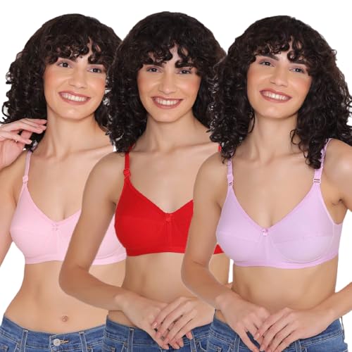 Image of INKURV Cotton Hosiery Bra for Women's Daily use, Full Coverage Bra for Regular wear, Non Padded, Non Wired Everyday Bra with Rich Cotton-Zoe Combo of 3