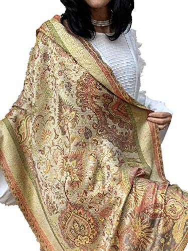 Fleur d'Héritage Pañuelo de seda Jacquard 100% seda natural, 70 x 190 cm, estampado de cachemira, color amarillo y rojo Cover