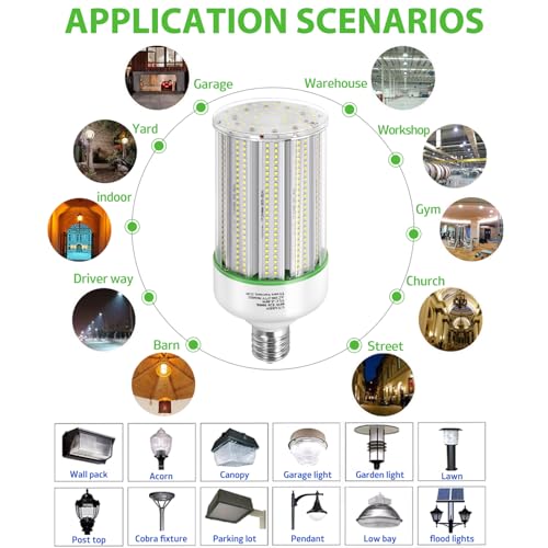 GTAREN 80W LED Corn Light Bulb 2pack,250 Watt Metal Halide HPS CFL HID lamp LED Replacement,5000K E39 Mogul Base,for Street and Area Lighting Bay Light Fixture Warehouse Workshop Garage Gyms by GTAREN - Used condition - Image 3