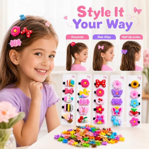 Image of 50 Pcs Hair Accessories for Kids Girls | 40 Mini Claw Clips & 10 Cute Baby Hair Clips Combo | Hair Accessories for Baby Girl | Kids Hair Clips Set for Daily Wear | Mixed Designs