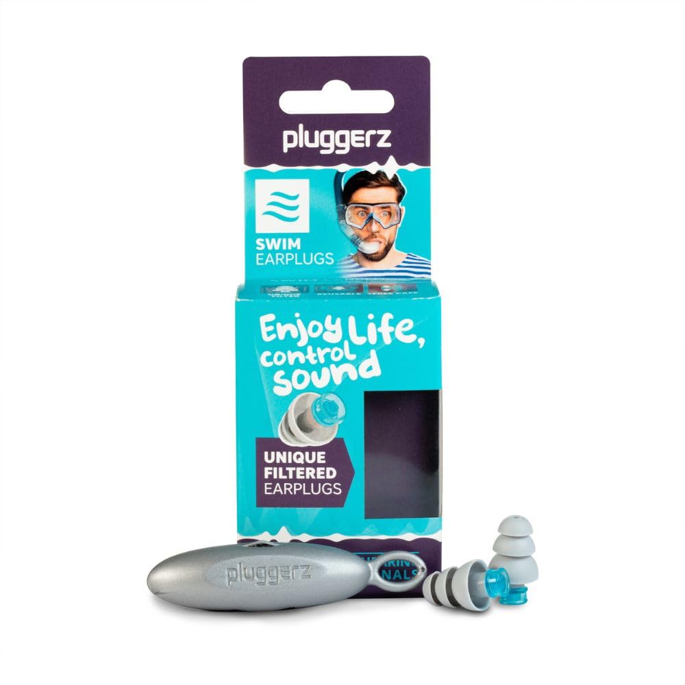 Pluggerz Earplugs Swim (Grey, Blue, One Size)
