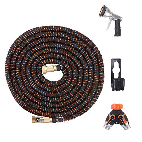 Expandable Garden Hose 25ft, Flexible Water Hose with Solid Brass Connector, Super Durable Fabric Car Wash Hose, Leakproof Lightweight Expanding Pipe for Watering and Washing (25)