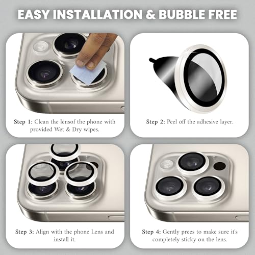 Image of ArmourPro Premium Camera Lens Protector Tempered Glass Compatible For iPhone 16 Pro Max and iPhone 16 Pro Tough HD Individual Aluminum Alloy Rings 9H Camera Cover , Scratch-Resistant,Camera Lens Protection| Titanium Grey