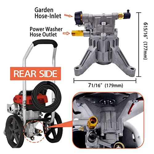 Image of 7 /8'' Shaft Vertical Pressure Washer Pump Replacement 2400-2800PSI, 2.5 GPM | Rear Inlet /Outlet,Replacement Pump for Power Washers Craftman,Simpson,Ryobi,Honda,GCV160,etc