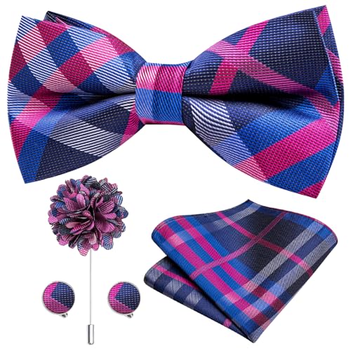 Image of Dubulle Mens Paisley Striped Bowtie Set Pre-tied Bowtie for Men and Pocket Square Set Wedding Business