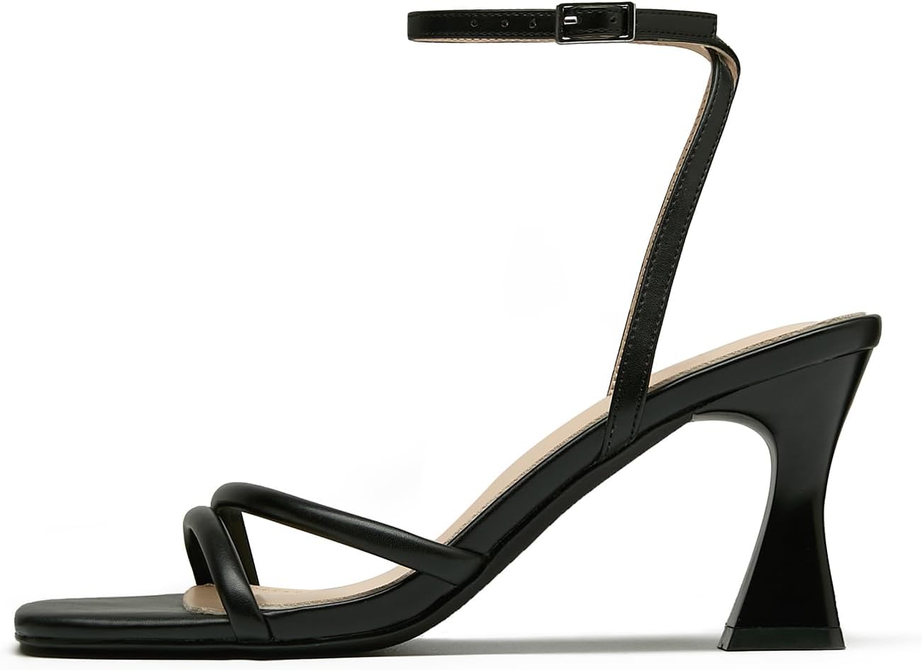 Women's Kitten Strappy Mid heels Square Open Toe Ankle Strap Heeled Sandals - Image 4