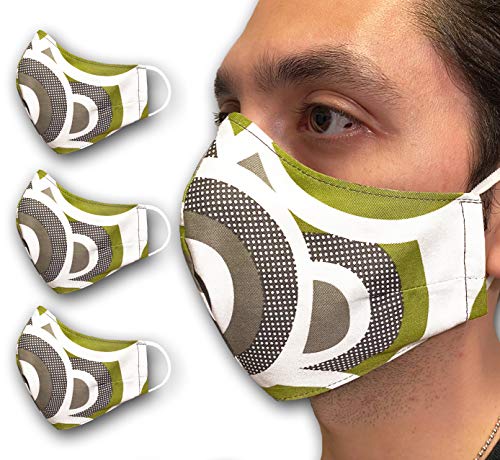 Face Masks/Face Covers, Unisex, Reusable & Washable. Made in The USA. (Green, White & Gray 3 Pack)