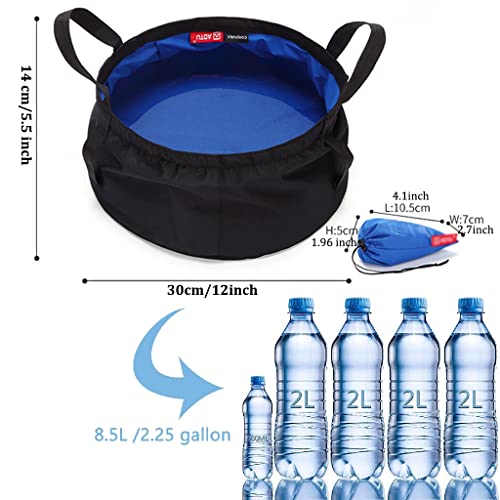 Lot de 3 seaux pliables de 7,6 litres – Lavabo pliable portable avec poignée, idéal pour le camping, la pêche et les activités de plein air