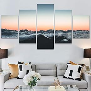 SIGNWIN 5 Panel Canvas Wall Art Foggy Mountains...