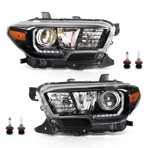 Image of GRAND ORANGE LED DRL Projector Headlights Assembly Front Headlamp Fit Toyota Tacoma 2016-2022 Model 8111004260, 8115004260, 8115004280, 8111004280 Clear Lens Black Housing Amber Reflector