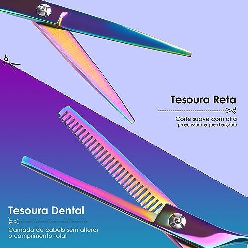 Lictin Conjunto de Tesouras Profissionais, com Pentes e Tesouras 4-em-1 Kit, Tesoura Aço Inoxidável