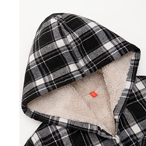 Image of ThCreasa Girls Sherpa Lined Plaid Button Hooded Jacket | Fully Interior Lined, Button Up, Flannel Outer, Family Photo Ready, School To Holiday Events, Fall Winter Shacket With Hood
