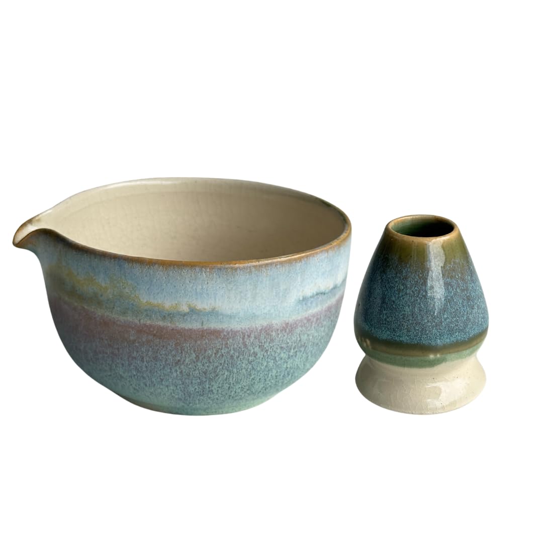 Matcha Masta Premium Ceramic Matcha Bowl + Whisk Stand - Handmade Japanese Style - Essential Tools for Matcha Lovers - Ideal for Gifting