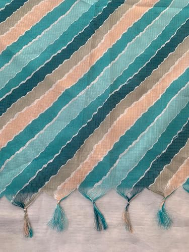 Image of Women's Cotton Blend Striped Print Dupatta with 2.20 Meters | Women's cotton printed dupatta with tassels