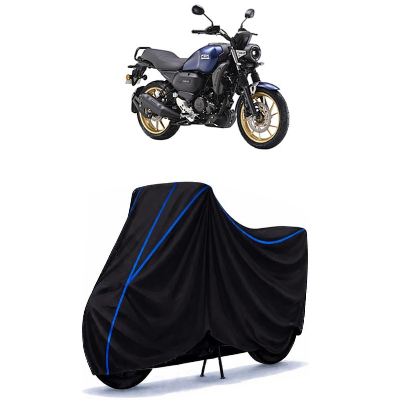 Image of FZ 25 BS6 Bike Cover Water Resistant Universal Motorcycle Rain | Heavy Duty UV Protection, Dust, Scratch Indoor Outdoor All Weather with Black Blue Piping Elastic