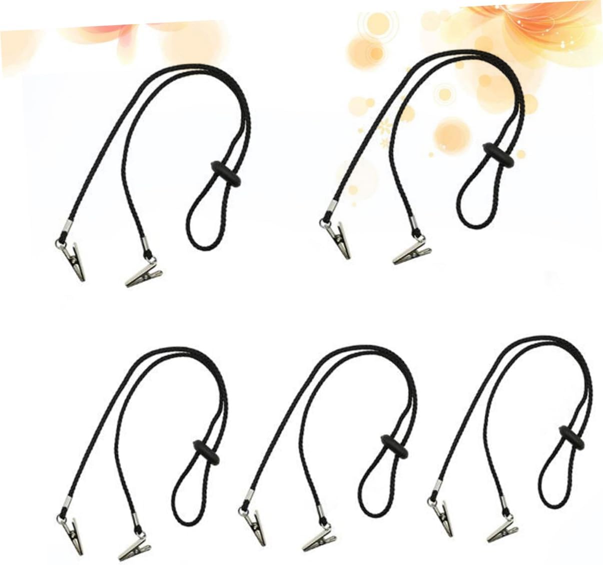 5pcs Adjustable Napkin Clips Chain for Adults Black Meal Bib Holder Wipes Clips for Dining Kitchen Use and Keeping Clothes Clean