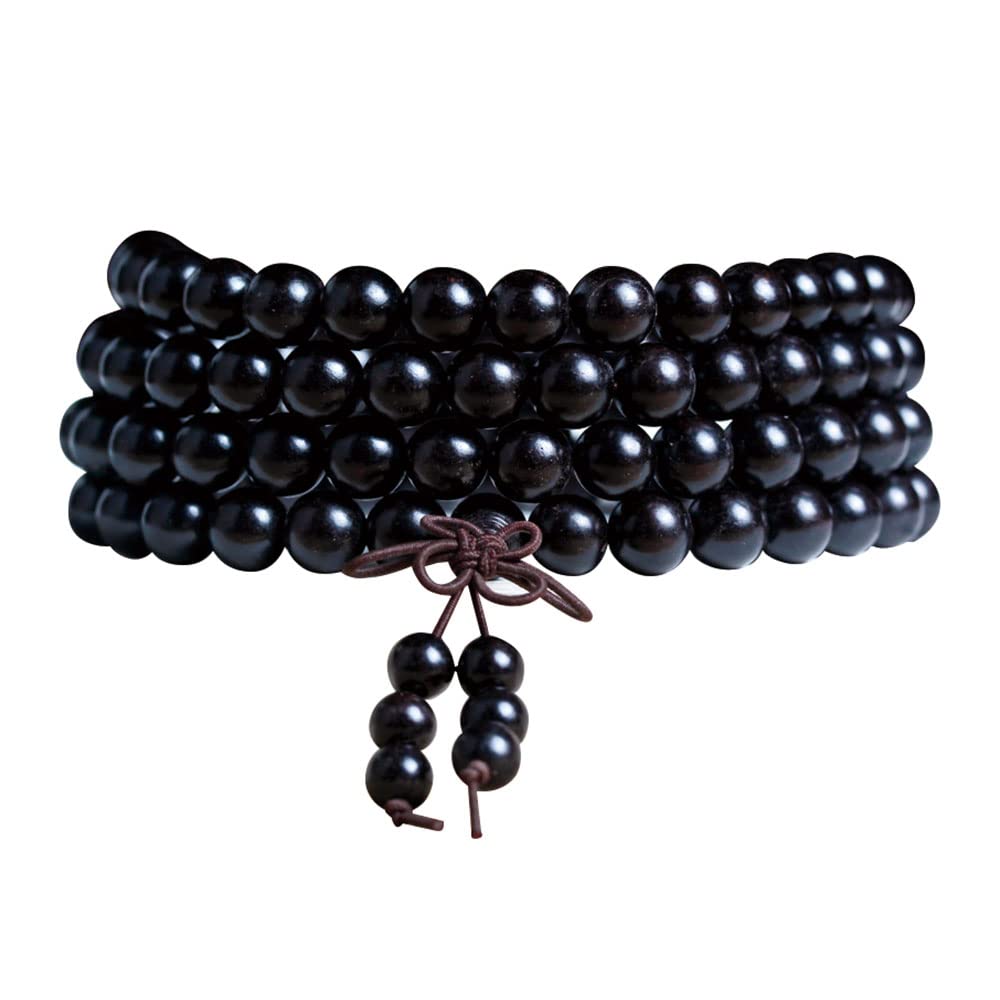 Feng Shui Schwarze Buddha-Perle aus Sandelholz, 108 buddhistische Mala-Perlen aus Ebenholz, Halskette für Gebet, 12 mm