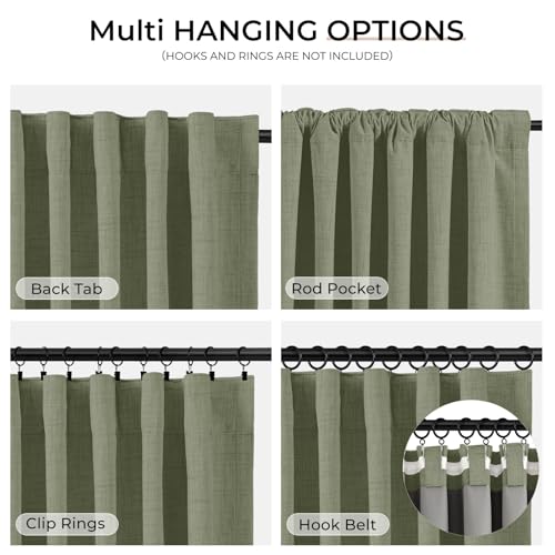 INOVADAY 100% Blackout Curtains 96 Inches Length 2 Panels Set, Back Tab/Rod Pocket Linen Black Out Curtains for Bedroom, Thermal Insulated Window Drapes - Light Sage, W50 X L96