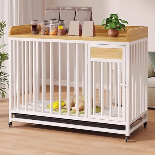 MQDLJSE Hundebox, Box mit Rädern, Stahl- und Holzrahmen, robuste Verschlüsse, abwaschbare Bodenwanne...