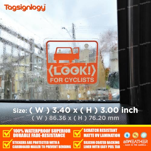 Image of (2 pcs) Look For Cyclists Bicycle Safety Notes for Passenger & Driver UB LY Taxi Car Service Caution Sign Transparent UV Weatherproof Waterproof Clear Vinyl Stickers