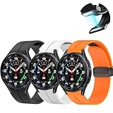 Compatibile con Samsung Galaxy Watch Band Ultra 47 mm, in silicone morbido, sportivo, a sgancio rapido, magnetico, traspirante, per uomo e donna (43/47/45/40/44/42/46 mm, nero/bianco-arancione)