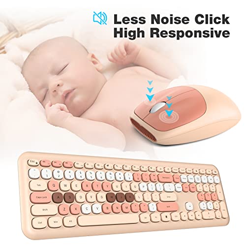 Image of MOFii Wireless Computer Keyboard and Mouse Set, Colorful Full Size Keyboard with Number Pad and Silent Mouse for PC Desktop Windows (Milk Tea)