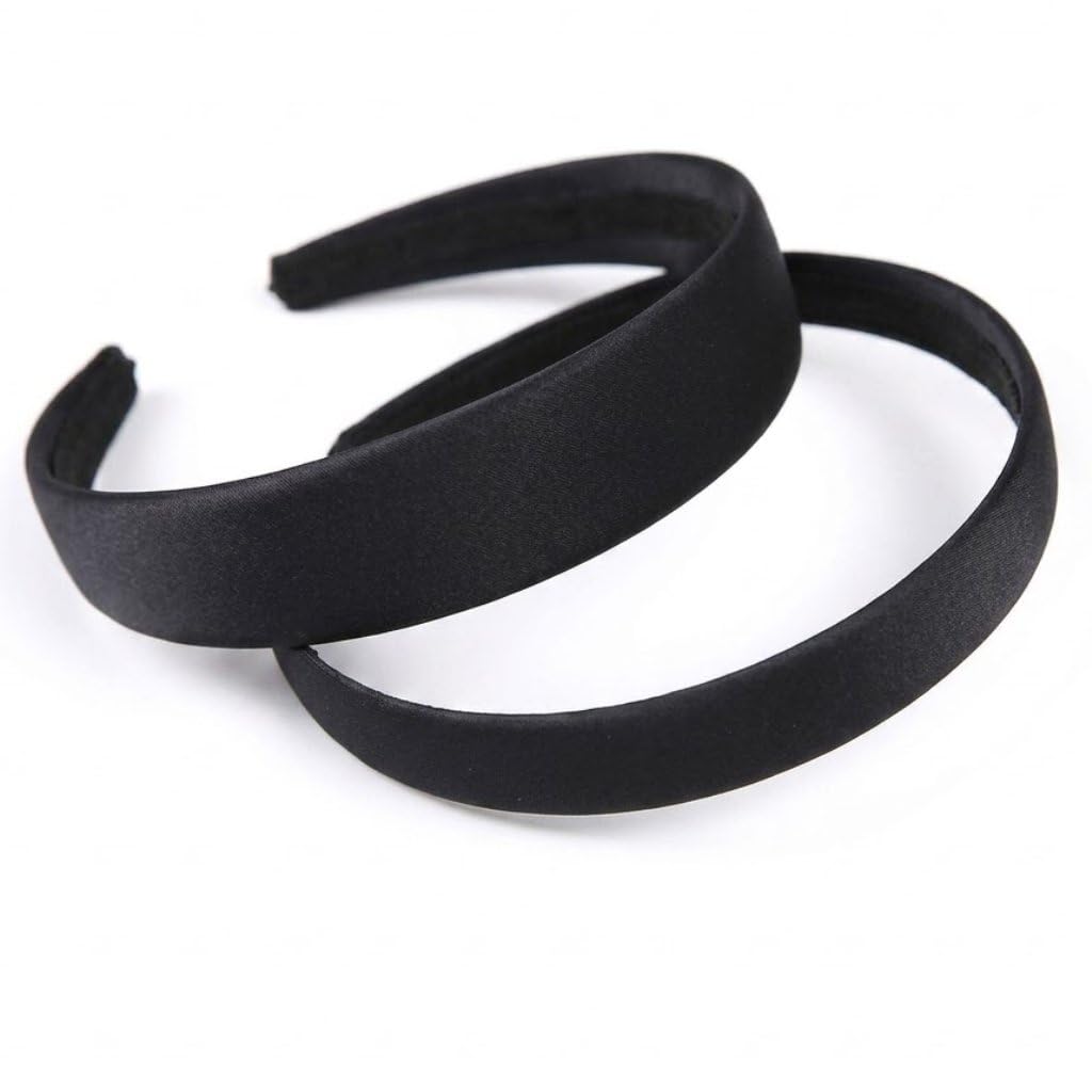 via mazzini Black Satin Plain Hairband/Headband Combo Set For Women And Girls For Gym Wear, Casual And School Use (HairAccessory0046) Pack Of 2 Pcs-picture-30