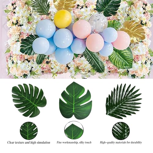 RHQFDM Artificial Palm Leaves 48 Pieces Tropical Leaves Decorations Monstera Leaves Green Palm Leaves for Hawaii Beach Theme Tropical Jungle Party Decorations (6 Sizes) - Image 2