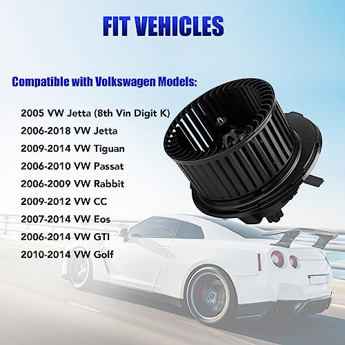 Image of HVAC Heater Blower Motor with Fan Fits for 2005 2006 2007 2008 2009 2010 2011 2012 2013 2014 Volkswagen VW Jetta Tiguan Passat Rabbit CC Eos GTI Golf AC Blower Motor Fan Replaces# 700182 PM9291