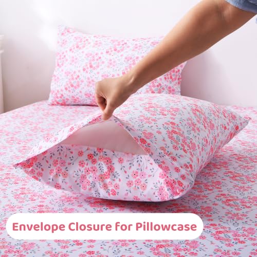 Image of Mooreeke Cozy Floral Pink Microfiber Printed Full Sheet Set