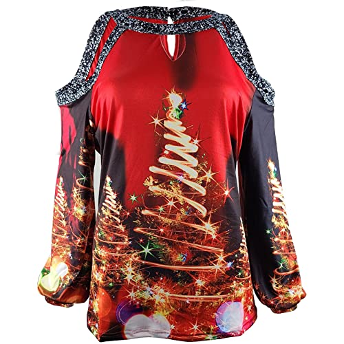 T-shirt da árvore de Natal para mulheres - T-shirt solto ocasional engraçado - Presente de Natal ami