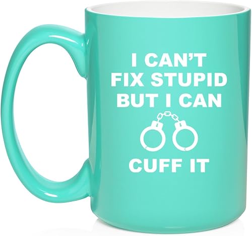 Miniatura 7 de Daylor Taza de café de cerámica con texto en inglés "I Can't Fix Stupid But I Can Cuff It" para oficial de policía, taza de té de cerámica, regalo