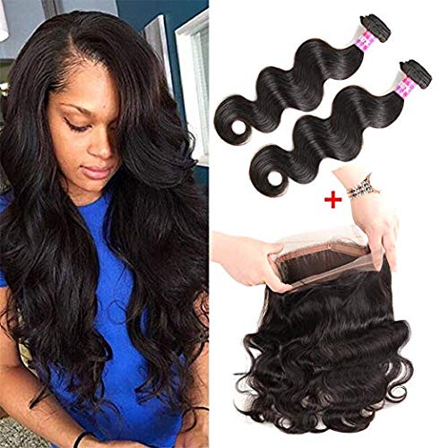 Miss Flower 10A Malaysian Virgin Hair Body Wave 3 bundles with 360 Lace Frontal Closure Malaysian Body Wave with Closure Pre Plucked 360 Lace Frontal with Bundles (20 22 24+18, Natural color)