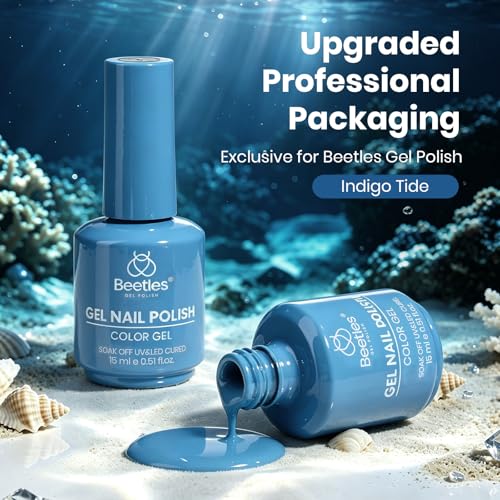 Image of Beetles Blue Gel Polish - Indigo Tide 15ML /0.51Fl Oz, Dusty Blue Gel Nail Polish, Color-Matched Bottle, Soak-Off UV LED, Long-Lasting Holiday & Summer Nails Art for DIY Beginners & Salon Pros