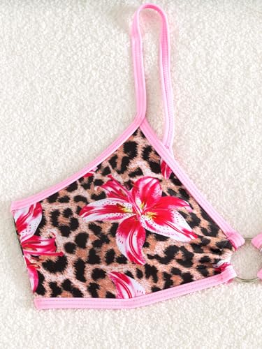 Image of Fanuerg Women's Triangle Bikini Sets O Ring Linked Two Piece Swimsuits Floral Printed Cheeky Bathing Suit