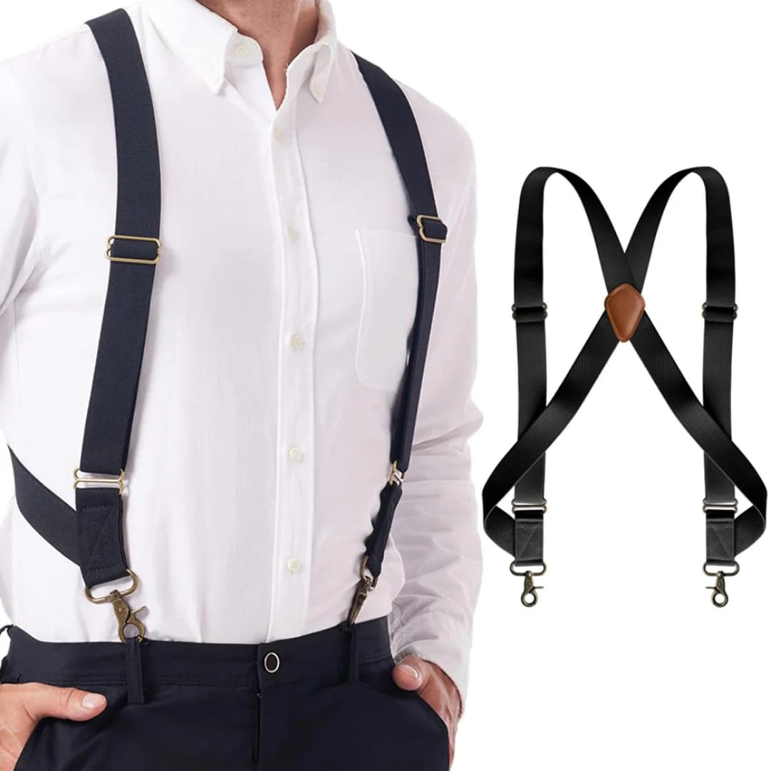 Bretelles Suspender Bretelles pour Hommes Travail 3,5 Cm De Large X-Back avec 2 Clips Latéraux Crochets Élastiques Réglables Bretelles De Pantalon Haut