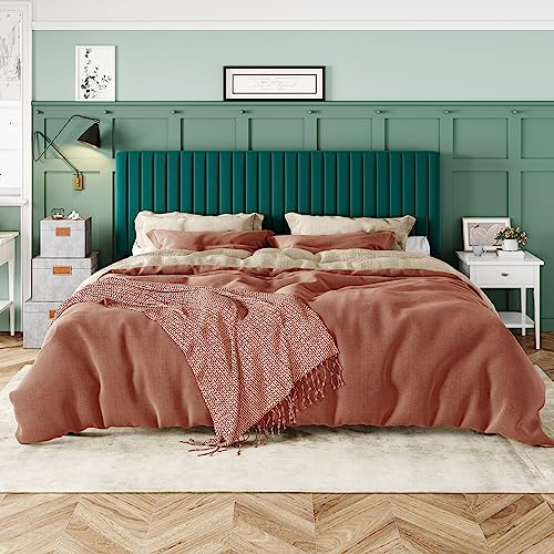 Image of Allewie King Bed Frame, Velvet Upholstered Platform Bed with Adjustable Vertical Channel Tufted Headboard, Mattress Foundation with Strong Wooden Slats, Box Spring Optional, Easy Assembly, Teal