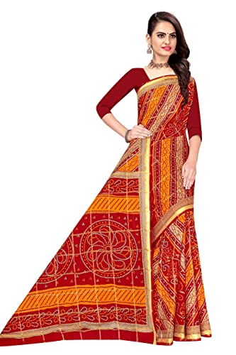 Image of TAMAIRA FASHION Mulmul Pure Cotton Saree For Woman Gharchola Bandhani Printed |Office Wear Daily Wear Sarees For Women Without Blouse Piece