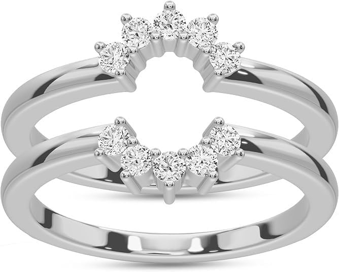 925 Sterling Silver Round Cut Created White Diamond Ring Guard for Women, Solitaire Enhancer Wedding Band, Halo Insert Jacket for Engagement Ring, Sizes 4-13