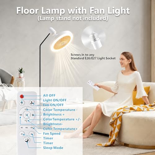 Socket Fan Light with Remote, 2800LM Light Bulb Fan, Screw in Ceiling Fan in Light Socket, E26/E27 Small Ceiling Fan with Light, 3 Speeds, Timer for Bedroom Bathroom Garage Closet, White — view 5